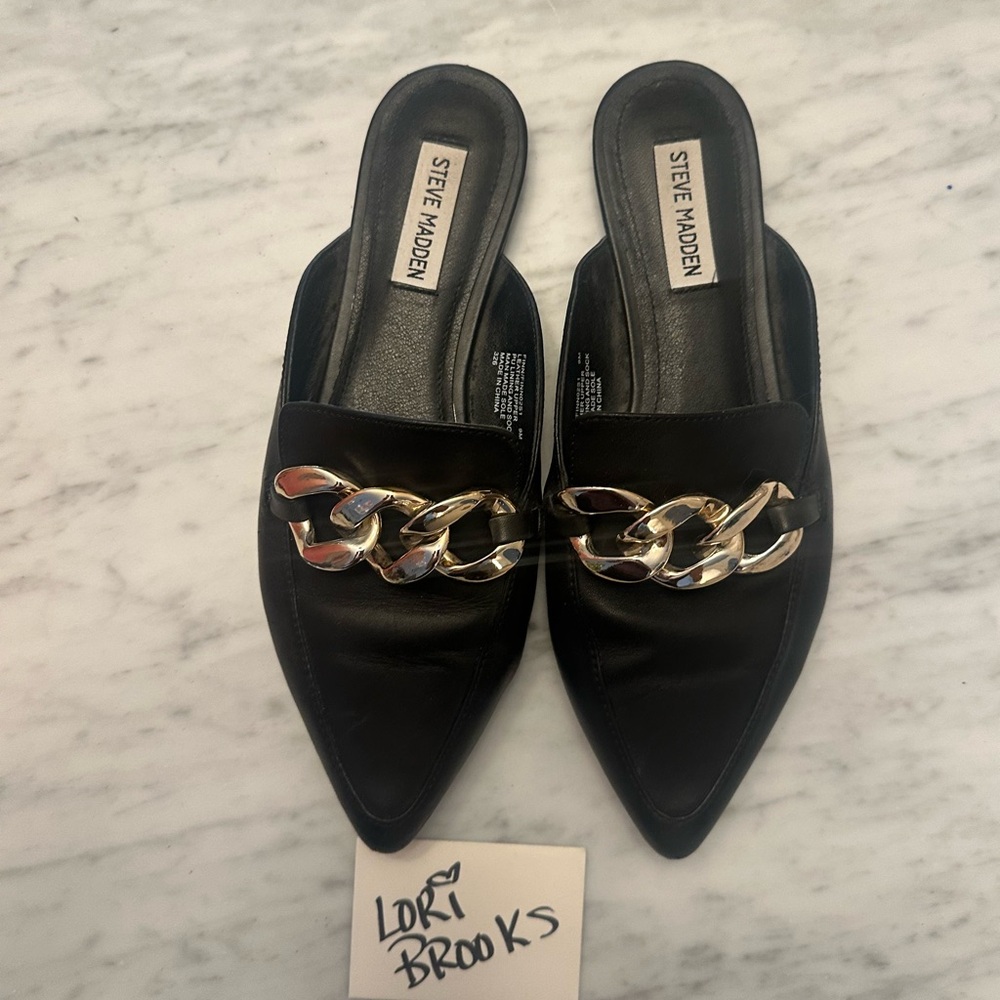 Steve Madden Black Mules with Silver Chain